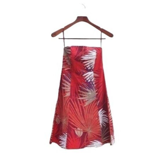 Gap Dress Vacation Island Strapless A-line Fit & Flare Tropical Palm Maroon Sz 6 - Picture 1 of 8